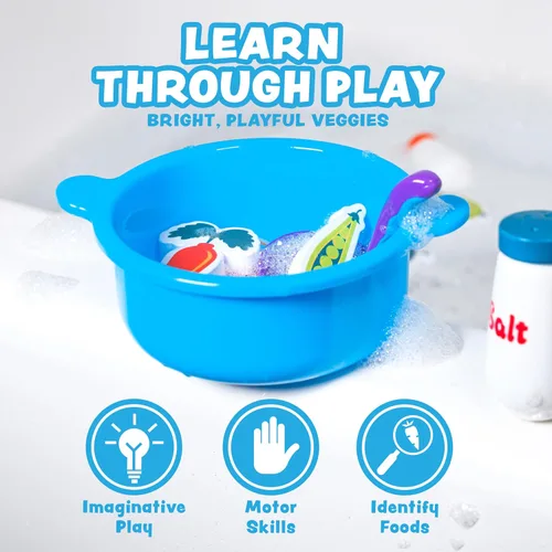Vista 5 de Tub Works® Tub Soup™ Scoop, Strain & Play - Juguete de baño para niños pequeños Vegetales de espuma flotantes, cucharón para recoger y sopa