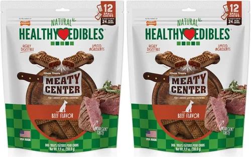 Vista 11 de Nylabone Healthy Edibles Meaty Center - Golosinas para perros, sabor a carne, 4 unidades Natural dog chew bones, made in USA, highly digestible