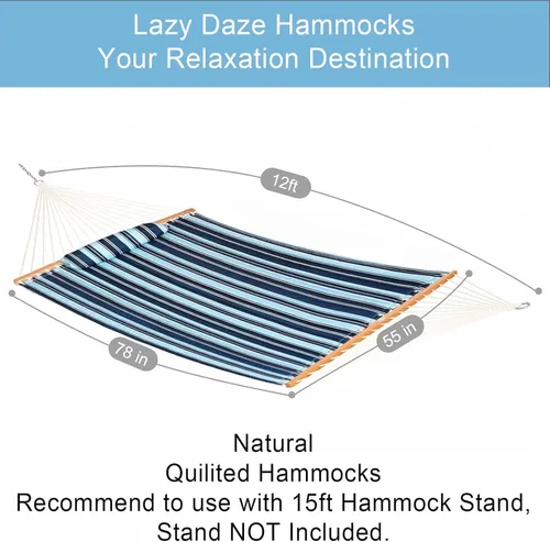 Vista 3 de Lazy Daze Hammocks - Hamaca doble de tela acolchada de 12 pies con barras de suspensión y almohada desmontable, capacidad de carga de 450 libras