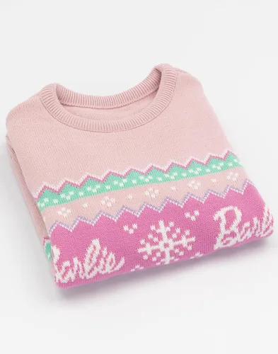 Vista 4 de Barbie Suéter de Navidad para niñas con logotipo de muñeca rosa de punto