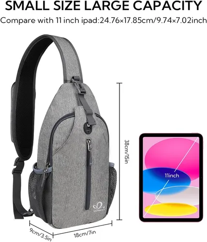 Vista 2 de Waterfly - Mochila cruzada tipo bandolera para viajes y caminatas, bolsa de pecho, Gris, talla única