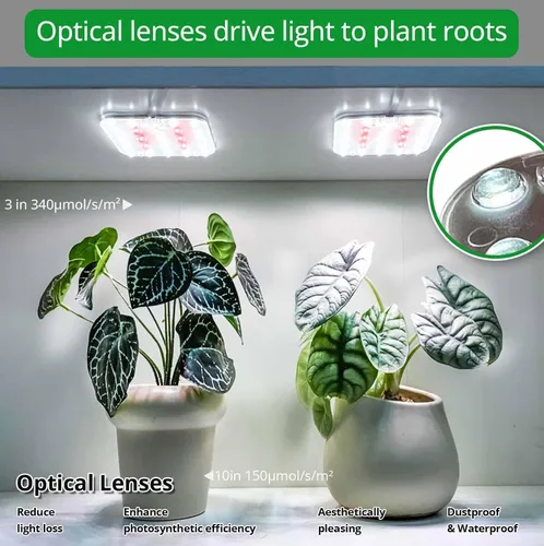 Vista 5 de Luz LED de espectro completo para cultivo de plantas de interior, 2 paneles de 10 W con temporizador de 6/12/16 horas, luces regulables para plantas