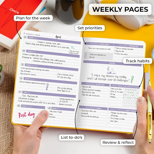 Vista 3 de Clever Fox Planner 2ª Edición – Planificador de Metas Semanales y Mensuales Colorido, Organizador de Gestión del Tiempo y Productividad, Sin Fecha