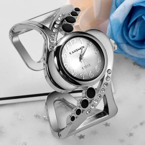 Vista 2 de Reloj de pulsera de cuarzo analógico con esfera redonda para mujer