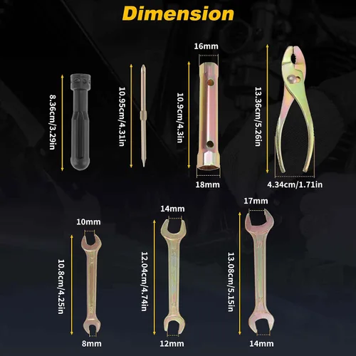 Vista 8 de Kit de herramientas de reparación de motocicleta de 8 piezas, alicates de bujía, llave hexagonal M6, destornillador de doble extremo, llave de doble