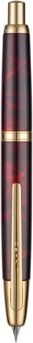 Vista 21 de Jinhao 10 Press Pluma estilográfica con caja, punta mediana retráctil de oro mate cepillado con juego de convertidor de tinta (clip dorado)