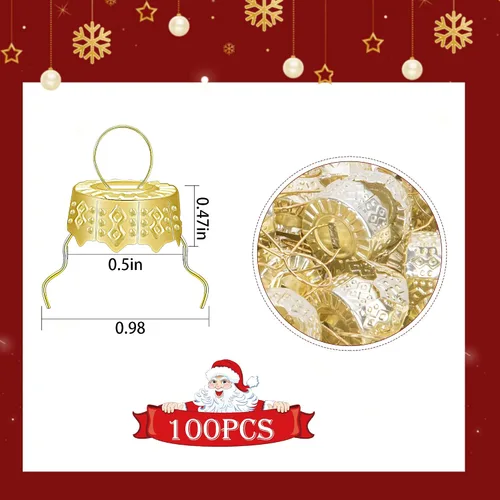 Vista 2 de moonoom 100 tapas redondas de adorno de Navidad, tapas de metal extraíbles doradas, tapa de adorno de Navidad para decoración de porcelana