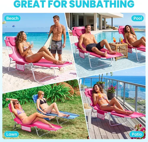 Vista 8 de #WEJOY Silla de bronceado plegable de 300 libras con orificio facial