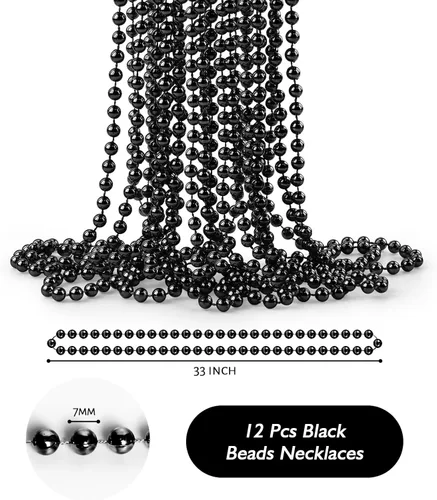 Vista 2 de ZZYFGH 12 Collares de Cuentas Negras, Collares de Cuentas de Navidad de 33'' 7mm, Disfraz de Collar de Cuentas de Mardi Gras Navidad, Accesorios