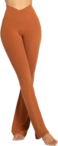 Vista 6 de Sunzel - Leggings acampanados para mujer, sin costuras frontales, pantalones de yoga con control de abdomen, cintura alta cruzada, 28303234 pulgadas