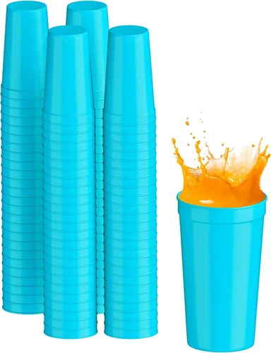 Vista 66 de PartyPrints Paquete de 100 vasos de plástico en blanco reutilizables de 10 a 12 onzas, vasos de estadio a granel, sin BPA, aptos para lavavajillas