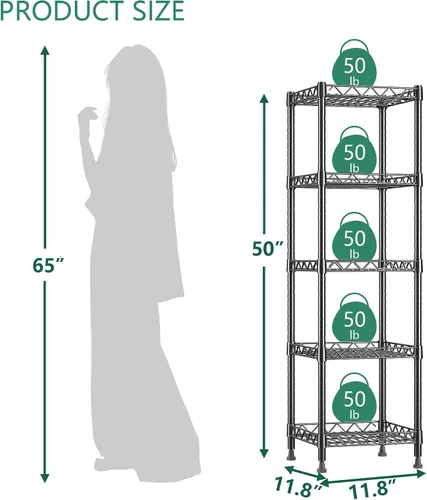 Vista 2 de GIOTORENT Unidades de Estantería Metálica de Pie de 5 Niveles, Estante de Alambre de Altura Ajustable Rack de Exhibición para Lavandería Baño Cocina