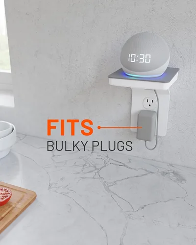 Vista 9 de ECHOGEAR Estante de salida (blanco/gris) – Diseño de última generación con almacenamiento de cable integrado y espacio para enchufes voluminosos