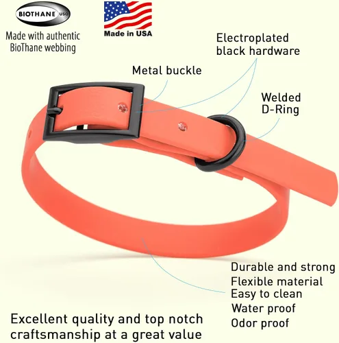 Vista 332 de Dogline Biothane - Collar impermeable para perro con hebilla de liberación rápida, resistente cincha de nailon recubierta con resistente y a prueba