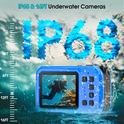 Vista 2 de Cámara subacuática 4K, cámara digital impermeable de 64MP 16FT con tarjeta de 32GB