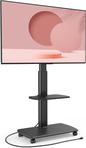 Vista 7 de FITUEYES - Soporte de TV móvil con ruedas para pantalla plana de 32 a 75 pulgadas, soporte de TV alto con soporte giratorio para dormitorio, al aire