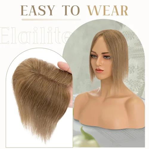Vista 7 de Elailite Toppers para el cabello para mujer, piezas de cabello humano real para mujeres con cabello delgado, 3.1x3.9 in, base de malla triangular