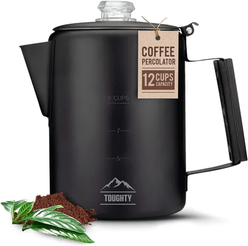 Vista 7 de Cafetera Percoladora Toughty Yosemite – Cafetera Clásica de Estufa para Acampar, Senderismo y Hogar, Olla Duradera de Acero Inoxidable, Compatible