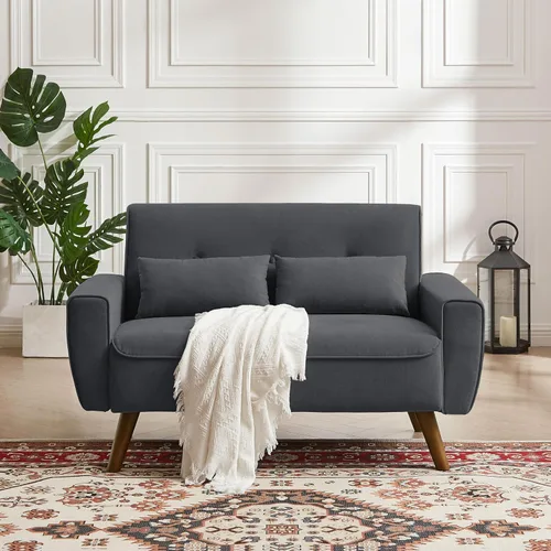 Vista 17 de 57" Small Loveseat Sofa, Mid Century Modern Love Seat Couch with Back Cushions and Plastic Legs, 2 Seater Couches for Living Room, Bedroom, Small