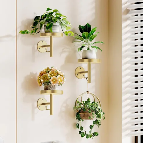 Vista 10 de YUOROS Paquete de 3 Soportes de Plantas de Pared, Macetas de Pared para Plantas de Interior, Estanterías Colgantes para Plantas de Ventana, Negro