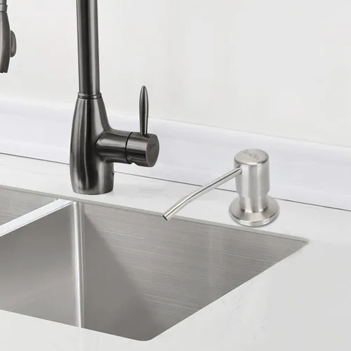 Vista 6 de Dispensador de jabón para platos para fregadero de cocina de níquel cepillado, dispensador de jabón para debajo del fregadero con cabezal de bomba