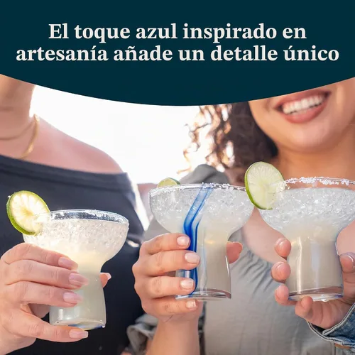 Vista 4 de Libbey Blue Ribbon - Juego de 6 vasos de Margarita sin tallo, de inspiración artesanal, elegantes vasos de margarita, cristalería mexicana ligera