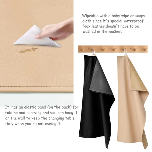 Vista 3 de Owlowla Cambiador de pañales para bebé, cambiador portátil, cambiador de viaje, para bebés y niños pequeños (beige y negro)