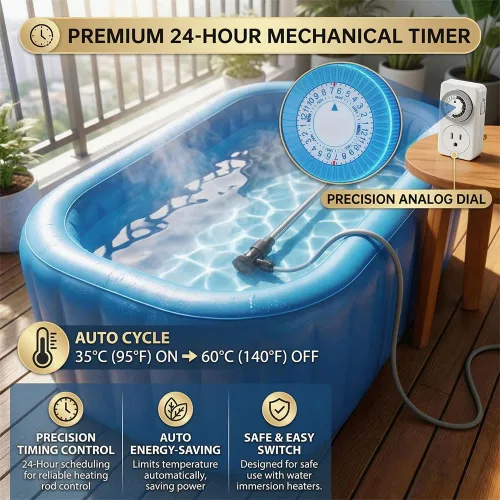 Vista 2 de Calentador de agua de inmersión de 2000 W para piscina inflable, bañera y jacuzzi, calentador de piscina sumergible con temporizador de 24 horas