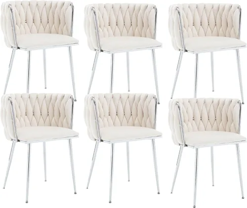 Vista 24 de Juego de 2 sillas de comedor de terciopelo, sillas tapizadas tejidas para sala de estar, sillas modernas de cocina y comedor, sillas decorativas