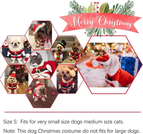 Vista 6 de NACOCO Disfraces de Navidad para Mascotas Traje de Perro con Gorra Traje de Papá Noel Sudaderas con Capucha para Perros Disfraces de Navidad