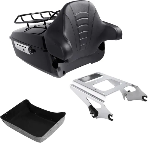 Vista 5 de TCMT Caja de maletero de motocicleta cortada con respaldo envolvente desmontable de dos plazas y soporte de montaje adecuado para Harley 2009-2013