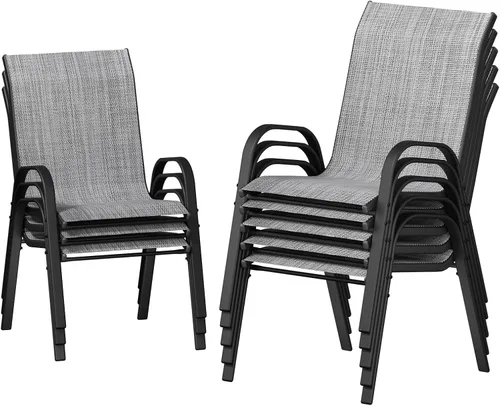 Vista 13 de UDPATIO Juego de 4 sillas de patio, sillas de comedor apilables para exteriores con respaldo alto, silla de tela de textileno transpirable para Negro