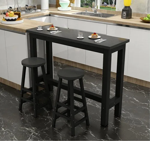 Vista 4 de LAKIQ Mesa de bar de madera moderna rectangular para sofá, mesa de consola de altura de mostrador, mesa de comedor, mesa de bar de cocina, mesa