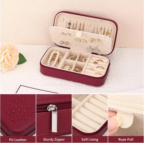 Vista 4 de DesignSter Joyero de viaje, estuche portátil de piel sintética, pequeñas cajas de joyería para regalos, organizador de joyas de viaje para mujeres