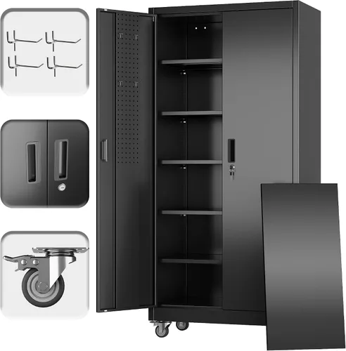 Vista 11 de SUXXAN Armario de almacenamiento de metal con puertas y estantes, gabinete de garaje de acero con bloqueo de 71 pulgadas de alto para oficina