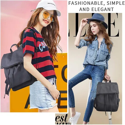 Vista 2 de Mochila para mujer, impermeable, antirrobo, ligera, de cuero PU y nailon, morral de viaje para mujer