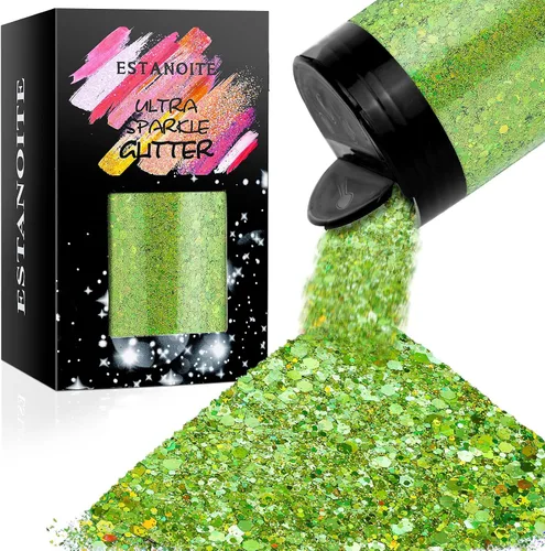 Vista 14 de Estanoite - Brillantina holográfica gruesa, 160G/5.64OZ, brillantina artesanal para resina, purpurina metálica iridiscente, lentejuelas gruesas