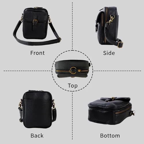 Vista 4 de Bolso cruzado de cuero para mujer, bolsa de mensajero antirrobo con gran capacidad, ranuras para tarjetas incorporadas, bolsa de hombro