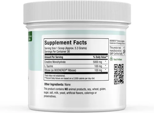 Vista 2 de Maxi Health Monohidrato de creatina en polvo – Creatina pura en polvo con L-taurina y ribosa para energía, fuerza y ganancia muscular – Vegano
