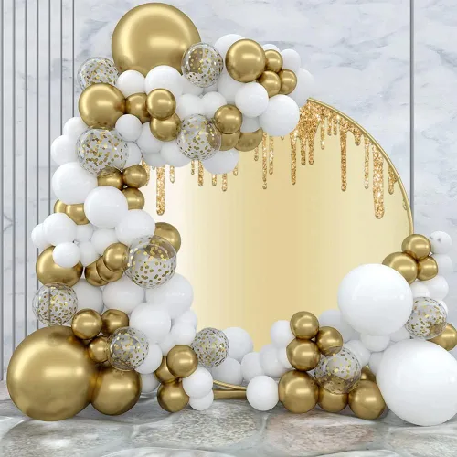 Vista 2 de Cubierta de fondo redonda dorada, lujosa, lentejuelas doradas, luz de estrellas, fondo de fotografía, cubierta de telón de fondo para cumpleaños
