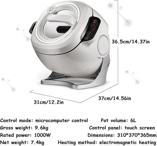 Vista 2 de Procesador de alimentos comercial de 1000 W y cocina automática, olla de acero inoxidable de 6 L con rotación de 360° y calentamiento 3D, 3 modos