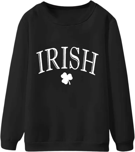 Vista 3 de Sudadera del Día de San Patricio para mujer, divertida camiseta de manga larga con estampado de trébol irlandés, talla grande, tops de trébol lindo
