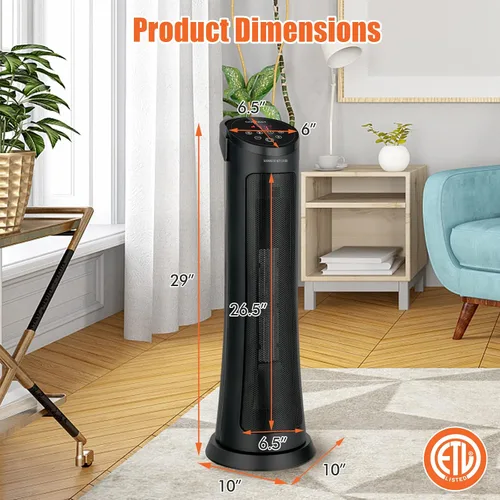 Vista 9 de COSTWAY Calentador de espacio para uso en interiores, calentador de cerámica PTC de 1500 W con oscilación de 60°, 3 modos, temporizador de 24 horas