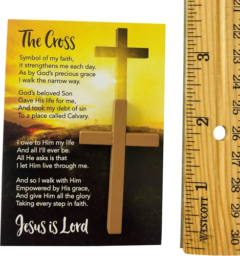 Vista 2 de Juego de 10 dijes de madera con cruz de bolsillo con tarjeta sagrada para regalo Pequeño recuerdo devocional, compañero de oración religiosa