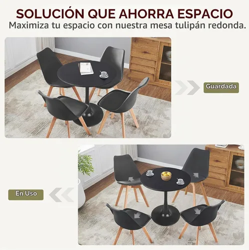 Vista 4 de 27.5" Tulip Round Dining Table with Metal Pedestal Black Mid-Century Modern Circle Table for 2-4 People for Small Kitchen Living Room, Cafe, Bistro