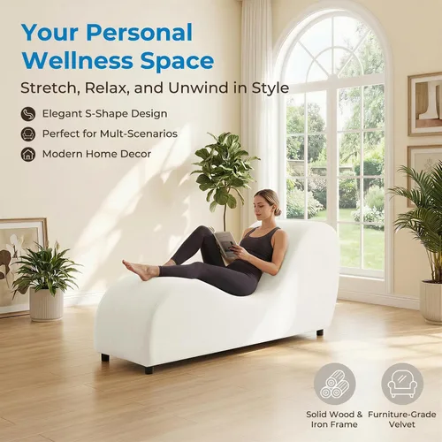 Vista 4 de Mjkone Velvet Yoga Chair, Yoga Chaise Lounge Chair for Indoor, Modern Curved Chaise for Stretching Exercising Relaxation, Curved Sofa for Living