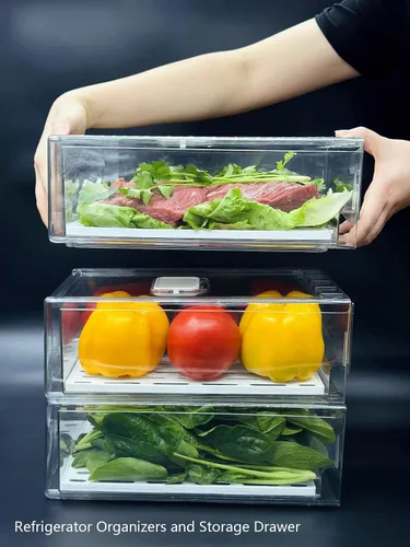Vista 5 de Organizadores de refrigerador y cajón de almacenamiento, contenedores apilables de almacenamiento de frutas para refrigerador, organizador