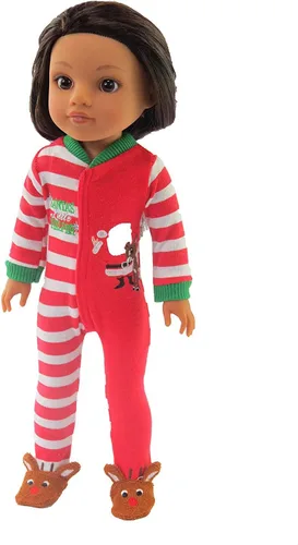 Vista 4 de American Fashion World Santa's Little Helper Onesie para muñecas de 14 pulgadas Calidad premium y diseño moderno Ropa de muñecas para marcas