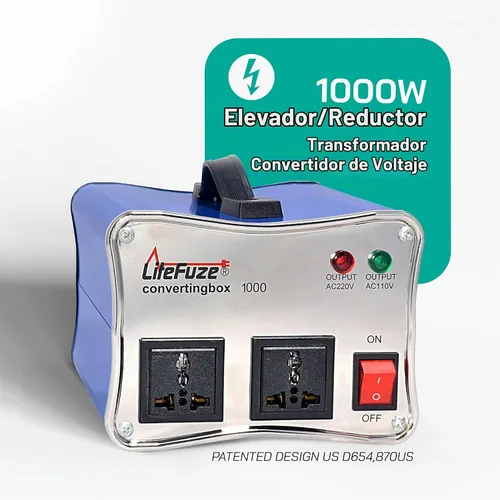 Vista 2 de LiteFuze 1000W Transformador Automático de Voltaje Paso-arriba/Paso-abajo - 110/120v a 220/240v - De Alta Resistencia – Protección de Interruptor