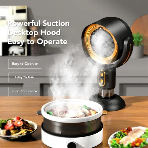 Vista 2 de Campana extractora portátil, 5 V, 8 W, 2 velocidades de iones negativos USB, ventilador extractor de cocina de escritorio con filtro extraíble, taza